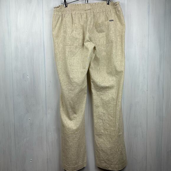 Women's Roxy Linen Blend Large Pants Tan Beige Khaki Oatmeal Tie at waist L - Picture 4 of 12